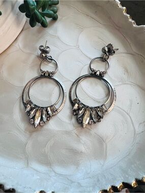 Sorrelli Silver-Tone Crystal Hoop Drop Earrings